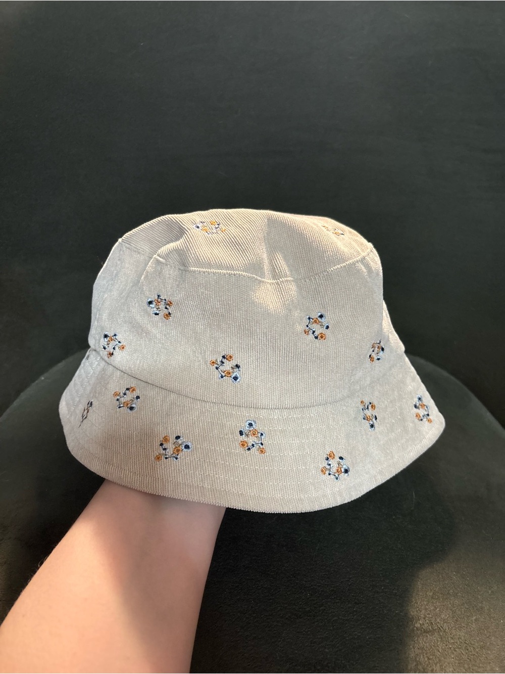 Corduroy Bucket Hat with flowers